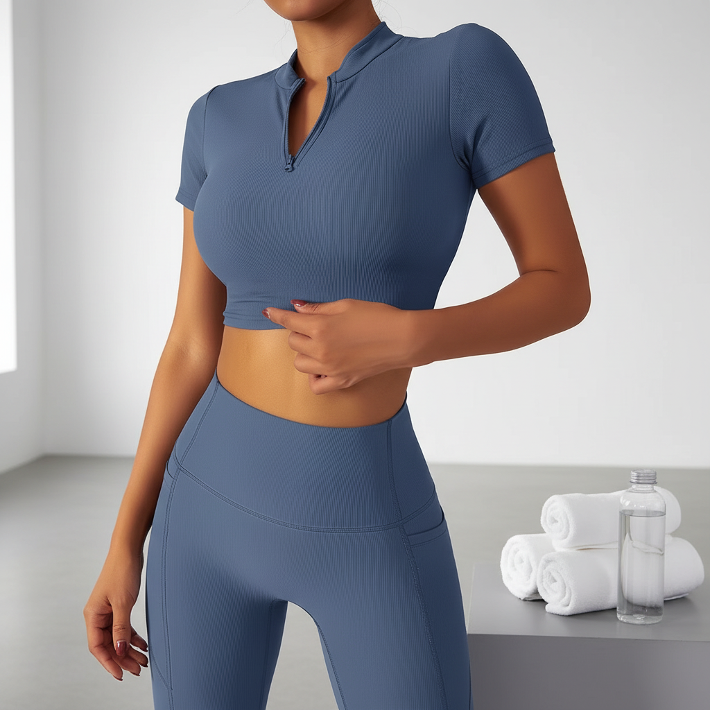 New Tight Zipper Sports Short Sleeve T-shirt High Strength Shockproof Fast Dry Running Yoga Top