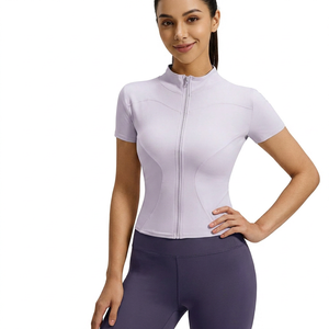 Women Full Zip Stand Collar Yoga Crop <b>Jackets</b> Slim Fit Stretchy Short Sleeve Athletic Top Running Gym <b>Workout</b> Active Wear - Product Image 3