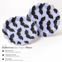 Assiettes en papier pour Halloween, motif chauve-souris noire, assiettes rondes jetables pour fête