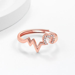 Anillo Ajustable con Diseño de Latido de Corazón, Chapado en Oro, con Circonitas, para Regalo de Pareja - Product Image 3
