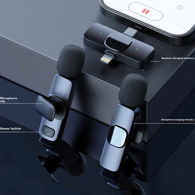 K15 Dual Wireless Lavalier Microphone for iPhone Lightning Noise Reduction Mini Clip on Mic for TikTok Live Streaming Recording