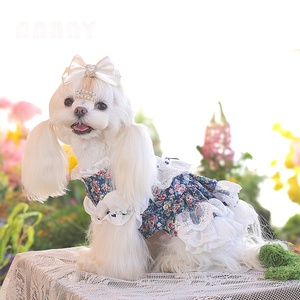 Vestido de Lujo Vintage Lolita para Mascotas, Estampado Floral, Encaje, Volantes, Lazo con Pedrería, para Perros Pequeños, Poliéster, Elegante, para Uso Diario - Product Image 2