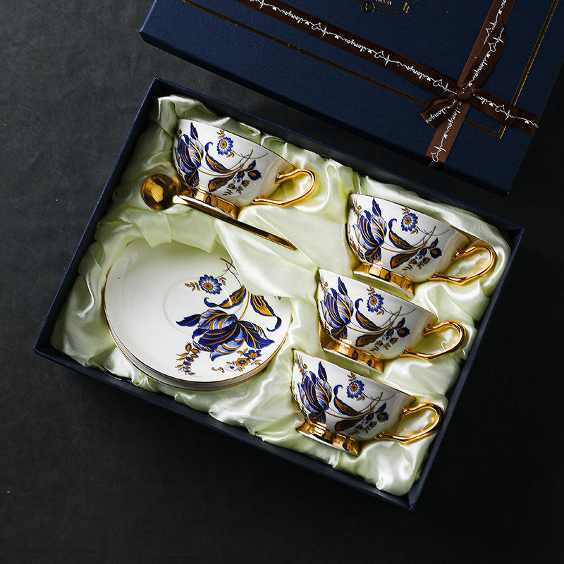 Blue flower 4 cup 4 plate 4 spoon gift box