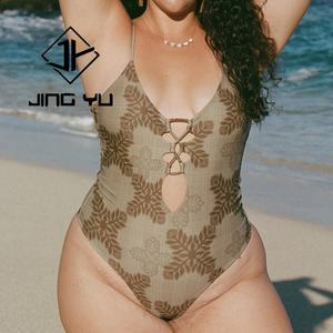 <b>Low</b> Minimum Order Quantity Custom Hawaiian Print Hollow <b>Swimsuit</b> High Quality Polyester One Piece <b>Swimsuit</b> - Product Image 3