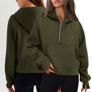 เสื้อฮู้ดครอปซิปครึ่งตัวสำหรับผู้หญิง KingSen แบบปรับแต่งได้ ผ้าคอตตอนหนานุ่ม ทรงหลวม สวมใส่สบายๆ - Product Image 1
