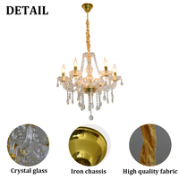 Lustre en cristal de verre de style rétro européen, luminaire suspendu, douille E14, lampe à bougie dorée, diamètre 58 cm, logo personnalisé