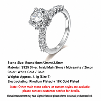 Bague de Fiançailles Personnalisée en Argent Sterling 925 Plaqué Or avec Moissanite Ronde Taillée en Gros pour Femme - Fabricant
