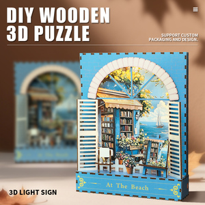 OCHOICE Kit de livraison directe DIY Book Nook sur le thème de la plage, librairie miniature en bois avec lumière LED, kit de décoration d'étagère 3D - Product Image 2