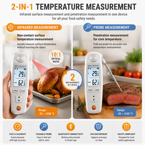 Termómetro Digital para Alimentos Testo 104-IR BT con Pantalla LCD, Resolución <span class=keywords><strong>de</strong></span> 0.1°C, Medición Infrarroja, Sonda Plegable para <span class=keywords><strong>Temperatura</strong></span> HACCP - Product Image 2