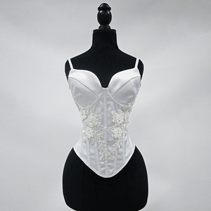 Elegant Satin Applique <b>Corset</b> Thin Strap Molded Cup Sweetheart Overbust Bodice Waist Cincher Shaping Bustier <b>Top</b> - Product Image 2