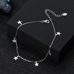 Hua Sheng Cadena de Pie de Plata S925 Ajustable con 25 Estrellas de Cinco Puntas de 6.6mm, Diseño Cruzado Estilo Europeo y Americano - Product Image 3