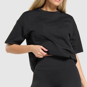 เสื้อยืดคอกลมทรงหลวมสำหรับผู้หญิง ผ้าฝ้ายแท้ สีพื้น สามารถสั่งทำได้ ทรงหลวมสำหรับเสื้อยืดผู้หญิง - Product Image 1