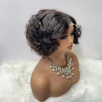 Perruques en cheveux humains ondulés courts, coupe pixie, avec dentelle frontale HD 13x4, sans colle, pour femmes noires, pré-épilées, coupe droite, style bob