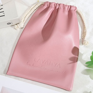 Sac à cordon en cuir PU rose personnalisé avec impression en relief pour emballage de batterie externe et téléphone portable, pochette anti-poussière en cuir imperméable - Product Image 3