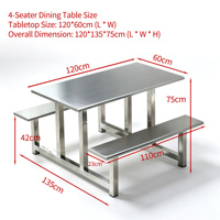 Tables et chaises de salle à manger en acier inoxydable au design moderne, intégrées, pour restaurants et écoles, en acier inoxydable renforcé