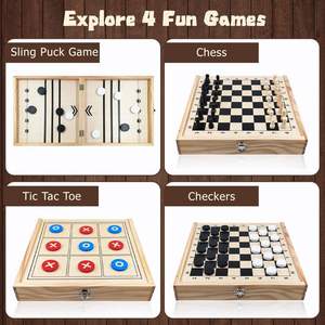 New Arrival Modern 4-in-1 Foldable Fast Sling Puck Game <b>Set</b> <b>Chess</b> Tic Tac Toe Checkers Silk Screen Printed Kids Adults Portable - Product Image 2