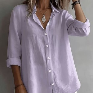 White <b>Linen</b> Blouse Shirt Loose Fit Long Sleeve Button Front Casual Women <b>Top</b> - Product Image 2