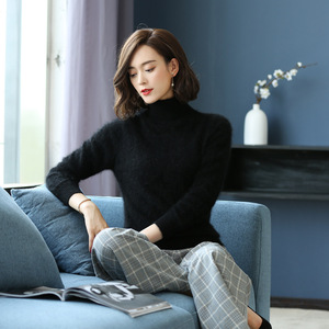 Suéter de Cachemira Tejido Grueso de Lana con <span class=keywords><strong>Cuello</strong></span> <span class=keywords><strong>Alto</strong></span> para <span class=keywords><strong>Mujer</strong></span> 2023, Camiseta Básica Holgada de Visón para Otoño e Invierno - Product Image 6