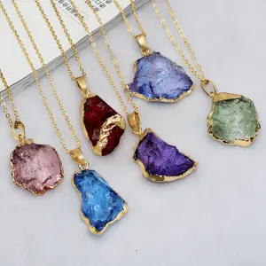 Hot selling natural crystal original stone pendant agate original stone electroplated bezel crystal necklace fashion jewelry