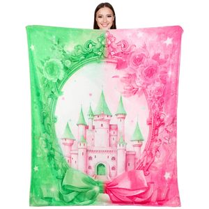 Pink Green Dreamy Castle Flannel <b>Blanket</b> <b>Throw</b> <b>Blanket</b> Nap <b>Blanket</b> Machine Washable Fade Resistant for Bedroom Living Room - Product Image 5
