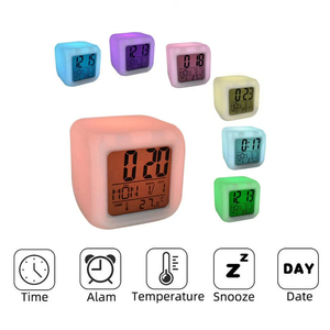 <strong>Digital</strong> Cube Colorful Lights <strong>Clock</strong> <strong>Led</strong> Headboard Alarm <strong>Clock</strong> With Calendar - Product Image 6