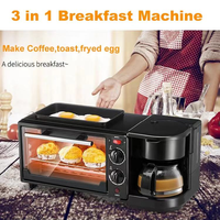 Machine à petit-déjeuner 3 en 1, four à micro-ondes électrique, cafetière, grille-pain, poêle à frire, four électrique pour cuisine, barbecue, cuisson