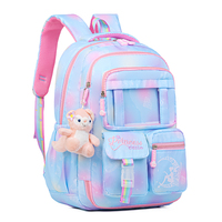 Mochila Escolar para Niñas 2026, con Abertura Tipo Refrigerador, Impermeable, Degradado Rosa, Kawaii, con Colgante de Peluche