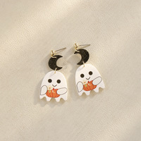 Halloween-Ohrringe aus bemaltem Acryl mit Fledermaus-, Geister- und Kürbis-Designs