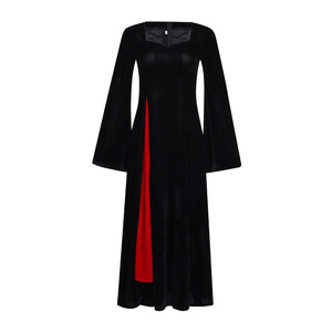 Disfraz de Wednesday Addams temporada 2, vestido de terciopelo negro de manga larga con abertura roja para mujer, Halloween - Product Image 1
