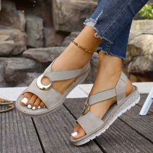 Sandalias de cuña con correa de tobillo y parte superior de malla para mujer, con anillo metálico, ligeras y cómodas para verano y exteriores, venta al por mayor OEM ODM, Dropshipping, Marca Privada - Product Image 3