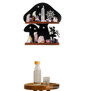 Estante de exhibición de madera con forma de hongo para montar en la pared, de 2 niveles, para almacenamiento de cristales y decoración del hogar. - Product Image 5