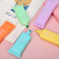 Stylo Fluorescent des deux côtés en forme de bonbons, tasses, ensemble de 6 pièces, couleur Macaron, mini pointeur, couleur bonbon pour enfants