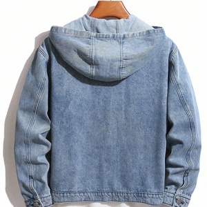 Streetwear Hot Selling Light-Wash Oversized Denim Hoodie Print Custom Logo Drop-Shoulder Winter Zipper Eco-Friendly Men's Hooded - Product Image 2