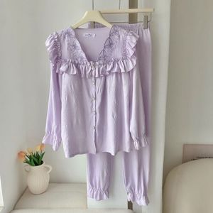 Camicia da Notte Primaverile Autunnale 2025 Stile Palazzo Dolce con Bordi in Pizzo a Maniche Lunghe per Donna - Product Image 5
