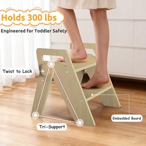 Sgabello per WC Pieghevole in Legno a 2 Gradini per Bambini, Design Moderno per Uso Domestico e in Cucina, Aiuto per l'Addestramento al Vasino - Product Image 4