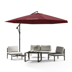 Solar Garden <b>Lights</b> Bordeaux Red Cantilever <b>Parasol</b> Metal Polyester Fabric Outdoor Lighting IP54 - Product Image 1