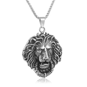 Collar con Colgante de León de Acero Inoxidable, Plata Retro Dorada, Cadena con Temática Animal para Hombre, Cadena de Perlas Cuadradas de 3.0*60cm, Regalo - Product Image 1