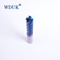 Fraise à queue en carbure monobloc HRC65 à 4 cannelures, revêtement nano bleu, queue droite, en acier au tungstène, pour usinage de moules en acier CNC