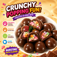 Bombes au chocolat fourrées de bonbons pétillants colorés, enrobées de chocolat noir, avec un cœur croquant surprise, fabrication en gros pour marques privées