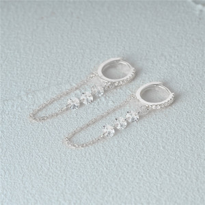 Boucles d'oreilles pendantes longues en argent sterling 925 plaqué or 18 carats avec diamants et zircons pour filles, collection CANNER - Product Image 2