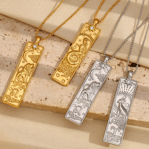 Binshuo Tarot Kaart Hanger Ketting Hot Koop Goud Rvs Vierkant Vintage Reliëf Ster Dierenriem Ketting Voor Vrouwen - Product Image 6
