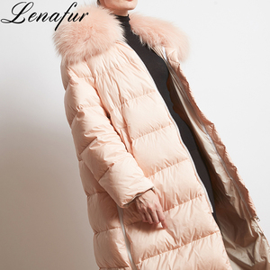 Chaqueta de <span class=keywords><strong>plumas</strong></span> de pato blanco con capucha para <span class=keywords><strong>mujer</strong></span>, Chaqueta larga de piel de zorro, Invierno - Product Image 6