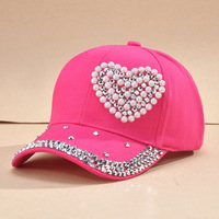 2025 à la mode saint valentin coeur forme casquettes de Baseball brillant strass perle cristal réglable chapeaux casquettes de Baseball