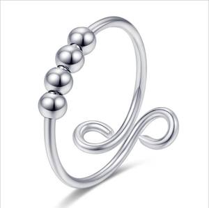 Nuevo <span class=keywords><strong>anillo</strong></span> de ansiedad antiestrés de acero inoxidable que gira libremente, <span class=keywords><strong>anillo</strong></span> de dedo ajustable con cuentas en espiral antiestrés de bobina única para mujer - Product Image 2