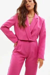 Mode Long Blazer Tops et Pantalon à Jambes Larges Costume Femmes Deux Pièces Pantalon Ensemble