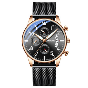 นาฬิกาข้อมือควอตซ์บางสำหรับผู้ชาย Hannah Martin 151 Bauhaus สีน้ำเงินเข้ม พร้อมปฏิทิน ระบบจักรกลญี่ปุ่น กันน้ำ - Product Image 3