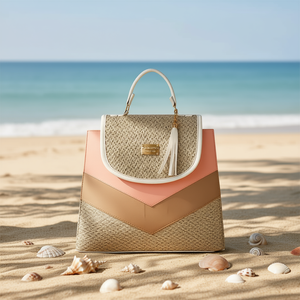 Bolso Tote de Yute para Mujer Fana Haven Pion, Tamaño Mediano, Diseño Color Block, Bolso de Playa con Cierre de Broche y Asa Larga - Product Image 2