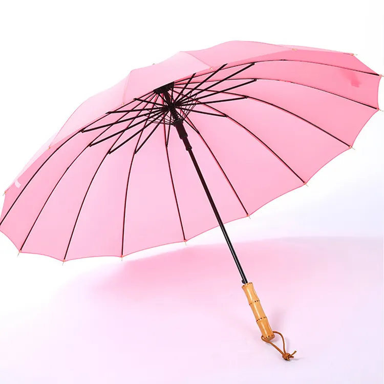 Tùy chỉnh Windproof du lịch sáng tạo 16 xương sườn tre xử lý ô màu hồng