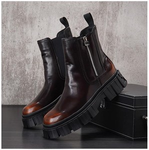 New High Top Black Casual <b>Shoes</b> for Outdoor Short Boots, Men's Thick Soled <b>Height</b> <b>Increasing</b> Motorcycle <b>Shoes</b> - Product Image 6