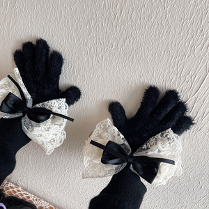 2023 nuovi bambini ragazze pizzo simpatici <span class=keywords><strong>guanti</strong></span> Patchwork pelosi <span class=keywords><strong>bianchi</strong></span> neri 3-16 anni - Product Image 5